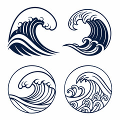 Vintage ocean wave and splash vector illustration