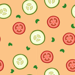 Tomato and cucumber seamless pattern