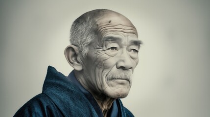 A detailed charcoal sketch capturing the essence of an asian elderly man in black and white