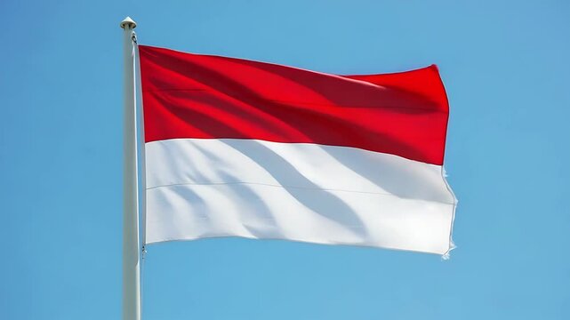 Indonesian flag waving against clear blue sky, perfect for national holiday concepts