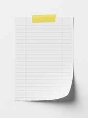 Blank Lined Paper Sheet with Yellow Tape Mockup for Notes or Reminders