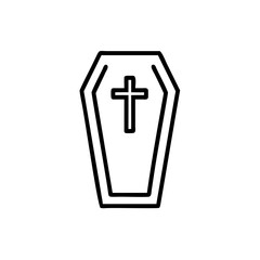 Obraz premium Black Outline Drawing of a Coffin with a Cross Simple Line Art Illustration Handmade Autumn Theme