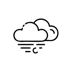 Black Line Art Illustration of Two Clouds with Wind and a Crescent Moon Below Handmade Autumn Weather Icon
