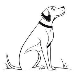 Fototapeta premium Happy dog sitting calmly in a grassy field, enjoying the sun during a warm afternoon