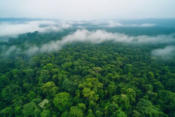 Lush Amazon Rainforest Canopy Vibrant Macaws and Monkeys