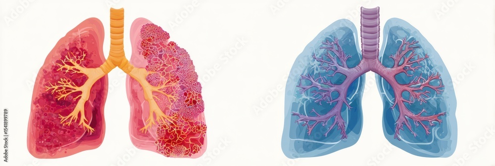 Poster Comparison of Healthy and Damaged Lung Anatomy Illustrating Key Differences in Structure and Function