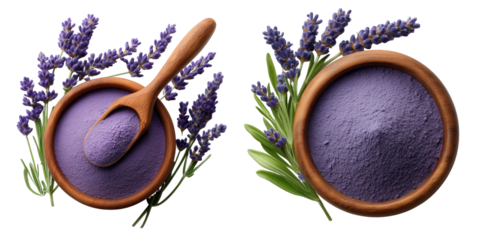 Indoor close-up of lavender powder preparation for product photography