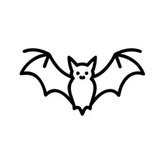 Simple Line Art Drawing of a Cute Bat with Spread Wings on White Background Handmade Autumn Illustration