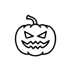 Black Line Art Illustration of a Carved Halloween Pumpkin with an Angry Face Showing Triangular Eyes and Jagged Teeth Autumn