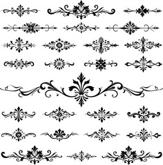 Collection of Decorative Floral Dividers and Design Elements in Black and White