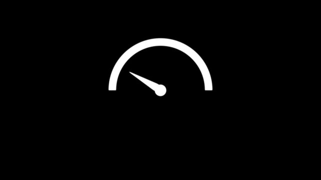 speed test meter  animation on black background,white colour speed meter icon  animation.