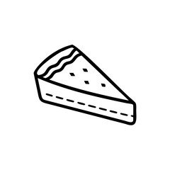 Black Line Drawing Of A Slice Of Pie With Wavy Topping And Dashed Crust Autumn Handmade Dessert Icon Graphic Element