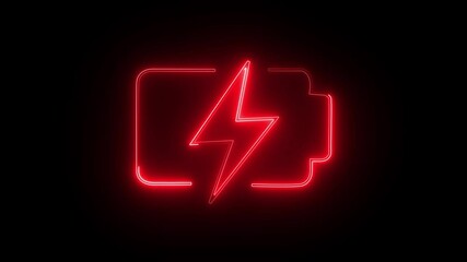 power charge icon animation with electric glow animation on black background, electric energy battery loop with futuristic red neon light, - Powered by Adobe