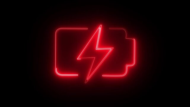 power charge icon animation with electric glow  animation on black background, electric energy battery loop with futuristic red neon light,