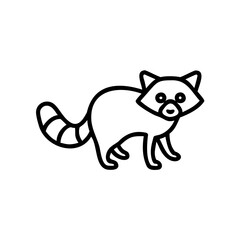 Black Line Drawing Cute Red Panda Standing Profile View Autumn Handmade Illustration