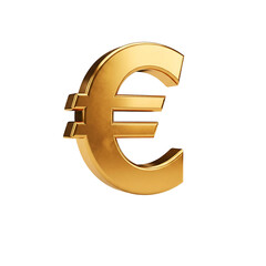 Golden euro symbol 3d render isolated on transparent background