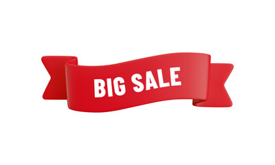 Vector cartoon 3d Big Sale badge. Red label ribbon with text. Realistic 3d render online shop banner. Cute design element for web, banner design, sticker or tag, new collection sign, advert, app.
