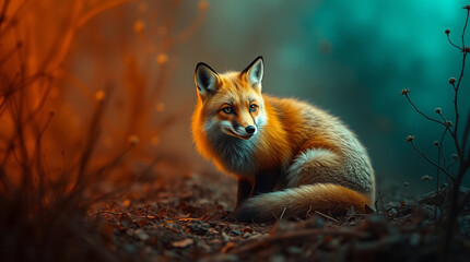 Obraz premium Fox, red fox, wild animal illustration 
