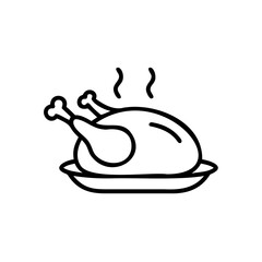 Roasted Chicken on a Platter Simple Line Art Icon Thanksgiving Autumn Meal Food Illustration Handmade Design Element