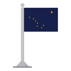 Alaska flag with flagpole. Flag of Alaska on flagpole.