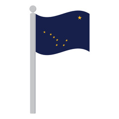 Alaska flag waving with flagpole. Flag of Alaska on flagpole.
