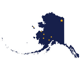 Map of Alaska with flag. Flag of Alaska state in map.