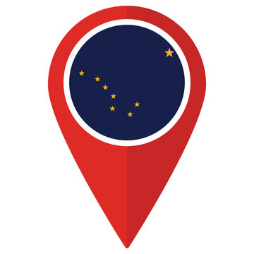 Alaska flag in pin. Flag of Alaska state in red pinpoint.
