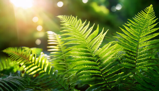 green hawaii fern leaves with sunlight in the garden