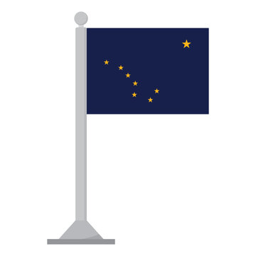 Alaska flag with flagpole. Flag of Alaska on flagpole.