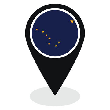 Alaska flag in pin. Flag of Alaska state in blue pinpoint.