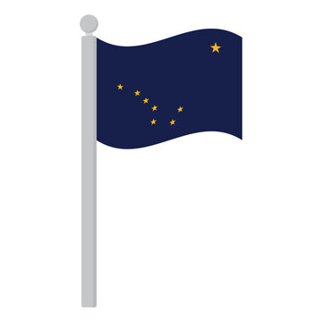 Alaska flag waving with flagpole. Flag of Alaska on flagpole.