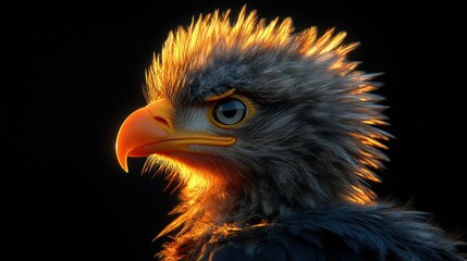 Golden Eagle Portrait on Black Background