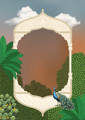 Madhubani Background For Wedding With Trees and Intricate Mandap