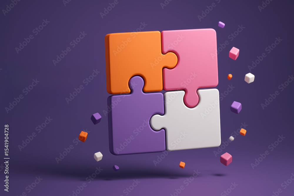 Poster this conceptual represents collaboration and solution-driven strategy through interlocking colorful 