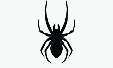 Spider hanging silhouette, halloween web vector, creepy insect icon, Silhouette of a spider hanging from a web, halloween vector 