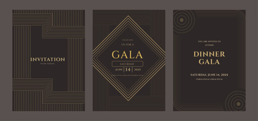 Elegant Gold Geometric Gala Dinner Invitation Templates