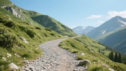 Winding Gravel Path Through Lush Mountain Landscape