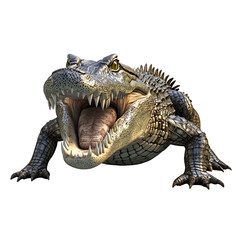 Obraz premium Powerful Alligator Open Jaws Black Background Wild Animal Reptile Danger