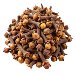 Obraz premium Pile of aromatic cloves spice isolated on transparent background