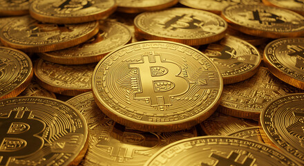 Digital Currency A Close-Up View of Bitcoin Coins