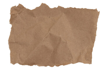 Brown butcher paper ripped and crumpled rectangle isolated on white