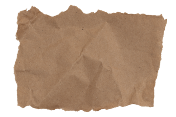 Brown butcher paper ripped and crumpled rectangle isolated on white