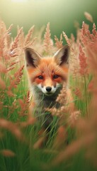 Obraz premium Fuchs versteckt im hohen Gras