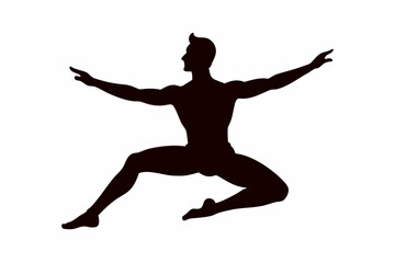 Elegant Male Dancer Silhouette in Mid-Leap Black Vector Illustration