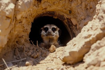Fototapeta premium Meerkat Colony Watching a Desert Burrow