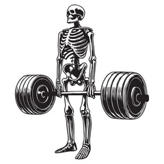skeleton Lifting Weights clipart, funny Gym silhouette, exercise work out illustration, bodybuilder design sublimation
