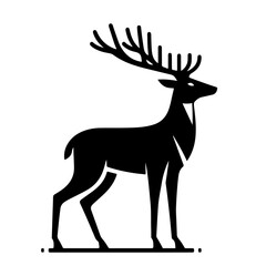 Deer Silhouette Icon – Black Vector Animal with Prominent Antlers Standing in Profile on White Background