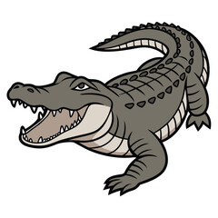 Cartoon alligator with mouth wide open and sharp teeth smiling