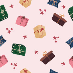 Gift Box seamless pattern, colorful present box pattern design. Vector Design gift illustration.