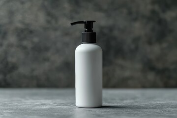 White bottle with pump dispenser on a textured surface in soft lighting showcasing minimalist design and sleek aesthetics